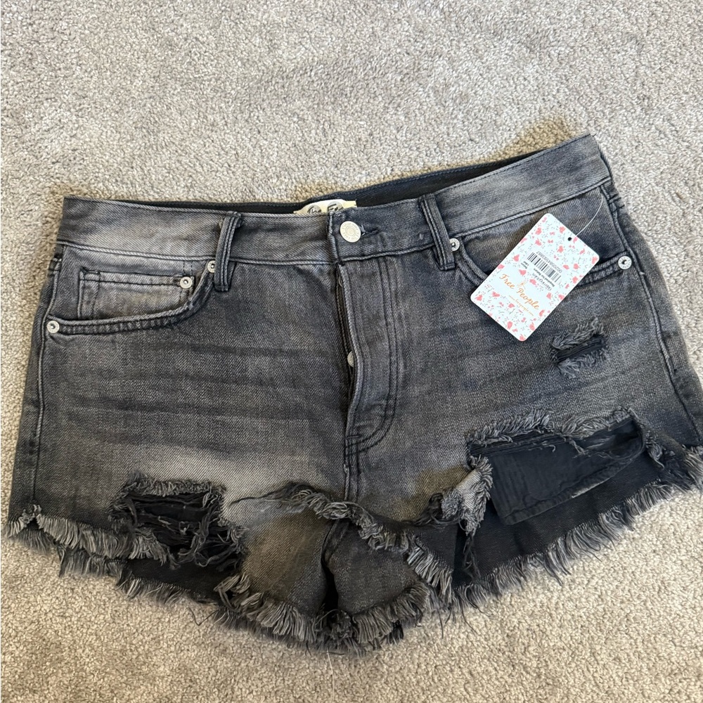 Free People Black Jean Shorts Distressed Frayed Hem